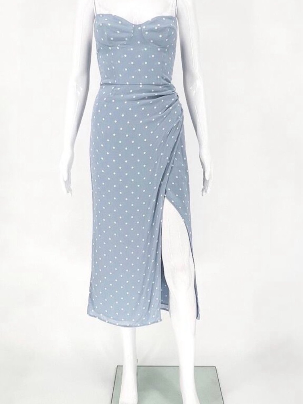 Reformation Kourtney Midi Dress Women’s Size 4 Dewdrop Polka Dot Ruched Slit